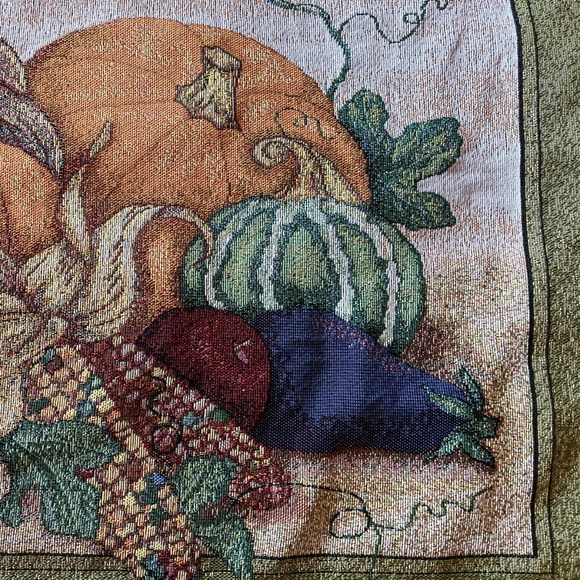 Thanksgiving OCTOBER WEEKEND Cornucopia Pumpkin TAPESTRY Wall Hanging w/WOOD ROD - Picture 7 of 15